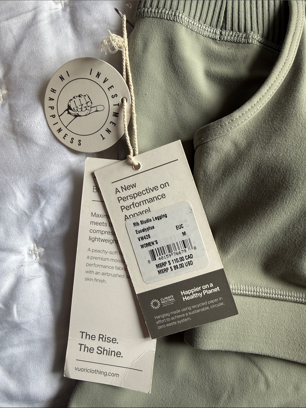 Vuori Rib Studio Legging and Mindset Bra, Eucalyptus - Picture 2 of 5